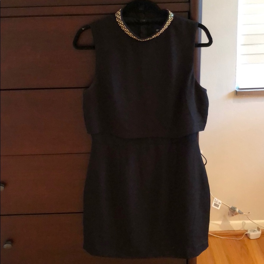 Black Dress with high neck w/jewel detail
